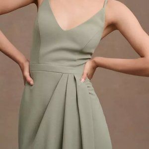 BHLDN LYRA V-NECK FAUX-WRAP CREPE MIDI DRESS